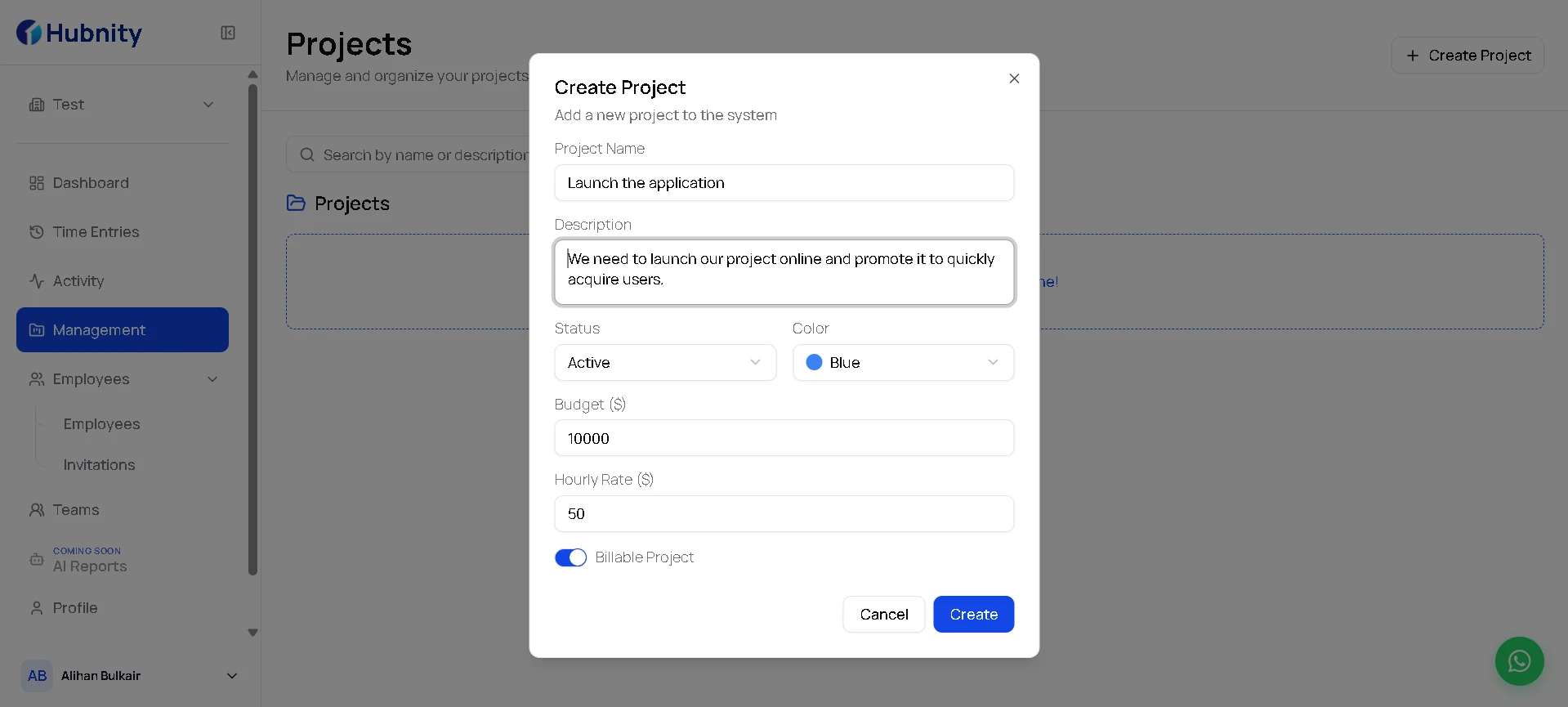 Create projects and tasks screenshot